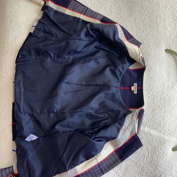 MERONA XS Preppy Blazer Jacket Gold zipper Pockets business checker coat - Picture 8 of 8